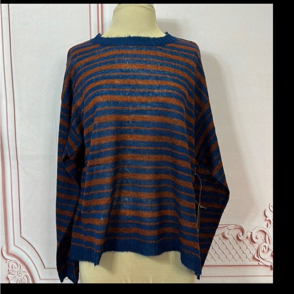 Kerisma brand Blue and Brown Stripe Lightweight knit Top - Picture 8 of 8